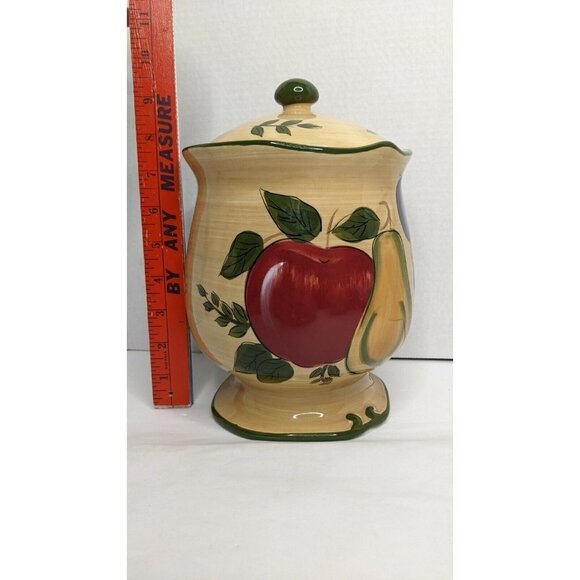Home Trends Granada Fruit Medium Canister 9" gasket lid apple grapes pear - Picture 11 of 12